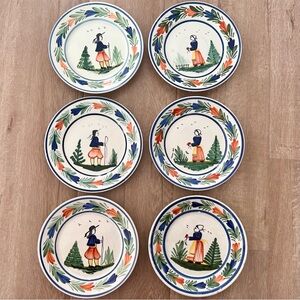 Antique 1895-1922 Mark Henriot Quimper 6 PCs Salad Plates 8” Petit‎ Breton RARE